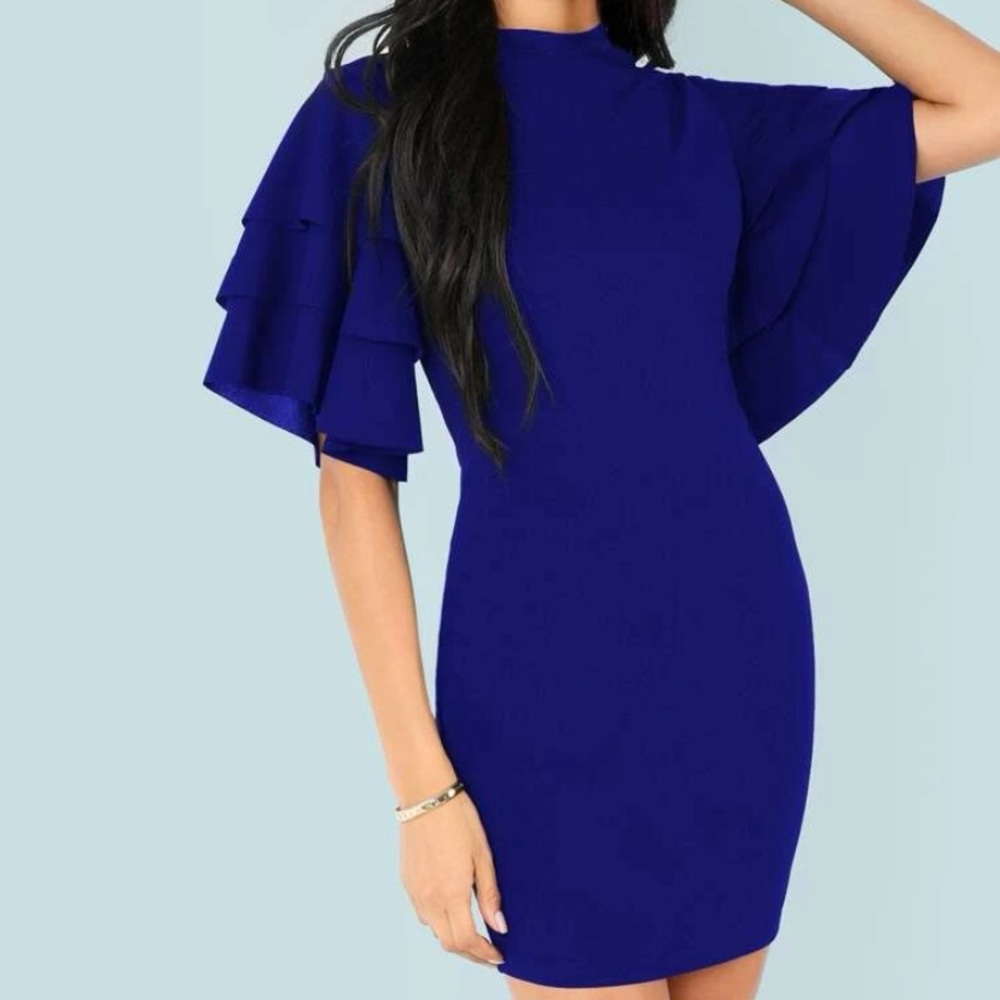 Royal Blue Puff Sleeve Dress